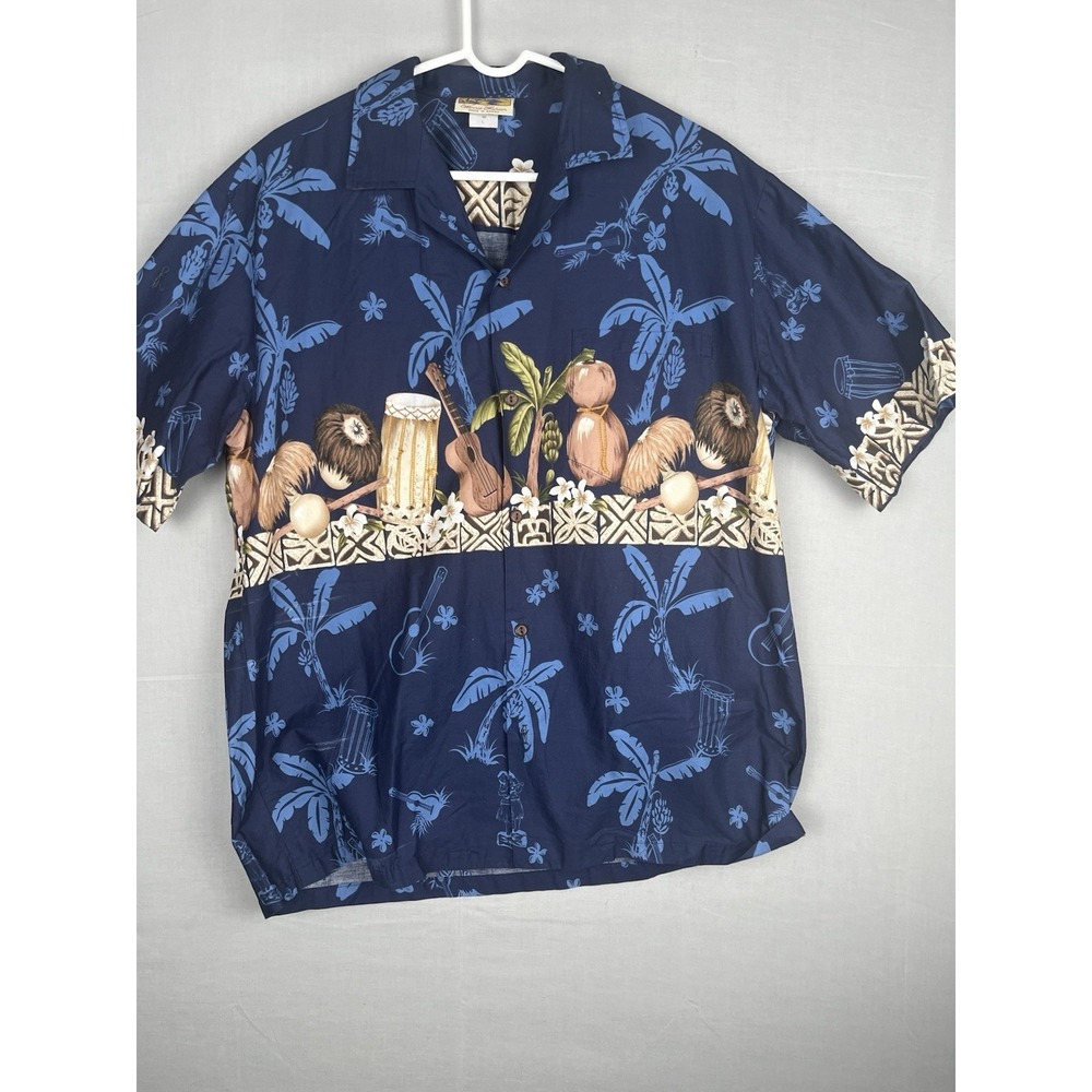 Winnie Fashion Hawaiian Shirt Mens Large Blue Aloha Button Up Made In Hawaii
